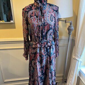 Banana Republic Olivia Palermo Paisley Ruffle Tie Neck Dress Size S
